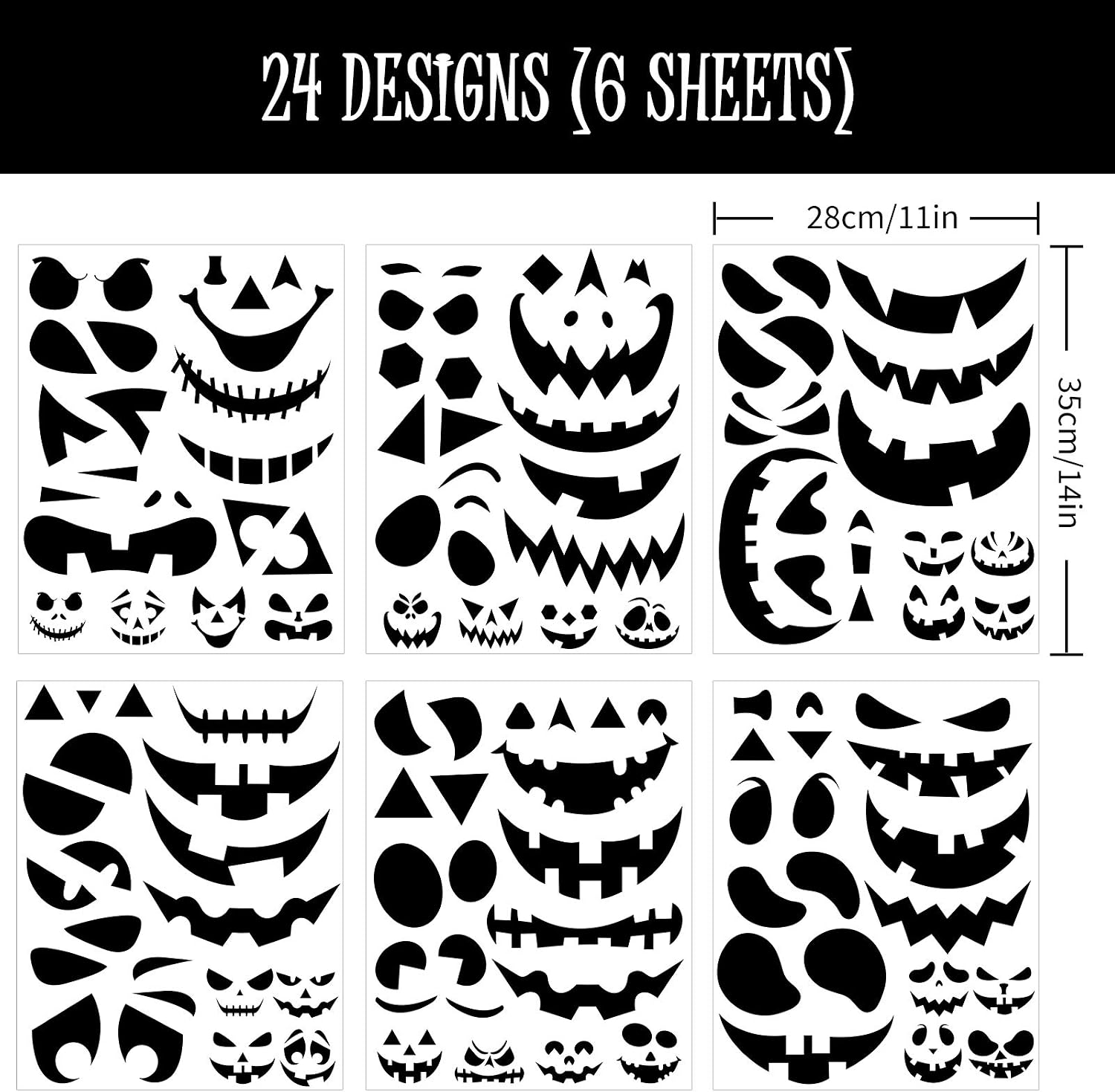 Whaline Halloween Pumpkin Stickers 24Pcs Black Pumpkin Face Stickers 28x35cm Classic Expression Decals for Pumpkins and Squashes Make Your Own Jack-O-Lantern Face Decals for Halloween Party Decoration - Image 3