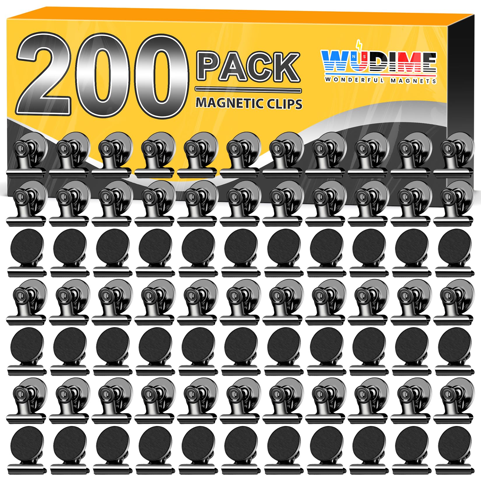 WUDIME 200 Pack Magnetic Clips Heavy Duty, Fridge Magnets Refrigerator Magnets, Magnet Clips for Whiteboard, Clip Magnets for List Display Paper Fasteners on Home, Office,Classroom (Black) Image