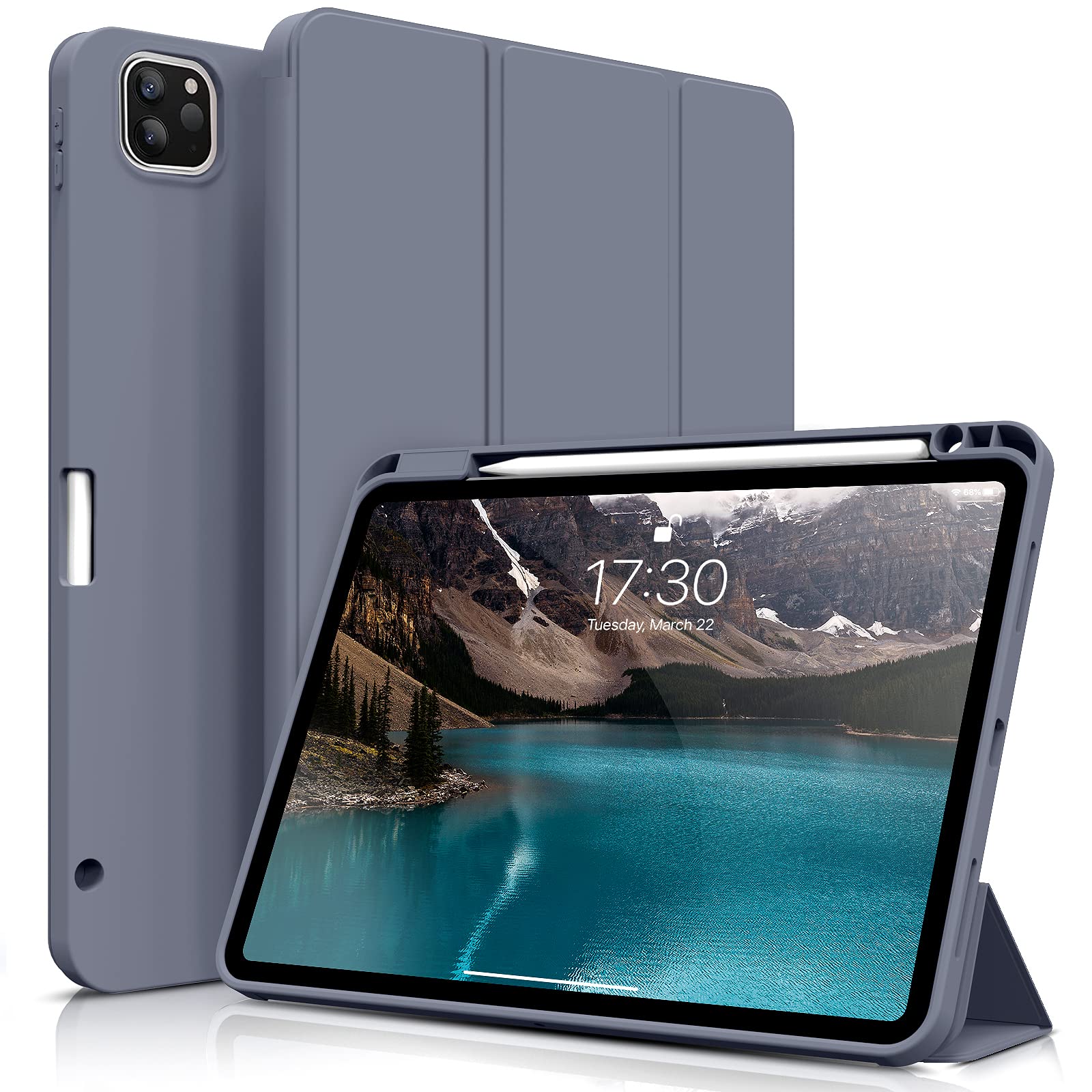 ZOYU Case for 11 inch iPad Pro 4th/3rd Generation 2022/2021, Trifold Stand Protective Case with Pencil Holder, Auto Sleep/Wake, Soft Slim TPU Back Cover, for iPad 11" Pro 2nd 1st Gen 2020 2018- Purple