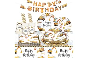 Lopeastar Construction Birthday Party Supplies Plates Set for 25 Guests, Construction Party Decorations Excavator Plates Napkins Cups Straws Tablecloth and Happy Birthday Banner for Boys