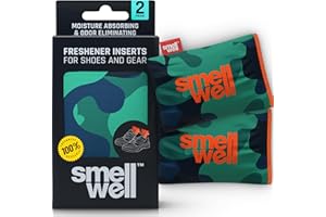 SmellWell - Scented Shoe Deodorizer Inserts - Odor Eliminators - Activated Bamboo Charcoal + Minerals - Natural Freshenes for shoes, bags, gloves - 2 x 1.8oz Original Size Camo Green