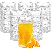 GDCCI 16oz Hobnail Drinking Glasses Set of 6, Vintage Large Capacity Embossed Clear Tumblers, Highball Glasses for Water, Cocktail, Beer, Whiskey, Juice & Bar Use
