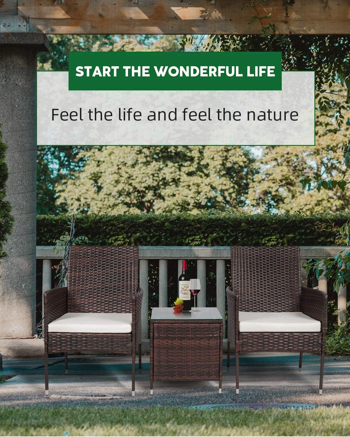 clearance patio cushion sets on Amazon Com Mieres Outdoor Patio Furniture Sets 3 Pieces Rattan Wicker Chairs Garden Lawn Conversation With Cushioned And Glass Coffee Table For Lounge Backyard Pool Brown Garden Outdoor