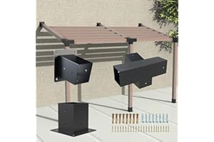 Kinchoix 3 Pcs Pergola Brackets Kit 4x4 4-Way Brackets Pergola Kit 4-Way Brackets with Post Base for 4x4'' (Actual 3.5x3.5'') Wooden Beams Lumber Gazebos Patio Pergola Sheds