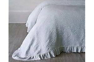 PIUBELLE FINE LINENS PiuBelle Portugal Solid Light Gray with Paisley Texture Matelasse Quilt Coverlet Bedspread Shabby Chic Rough Flange Edging 100% Cotton Luxury - Nepal Ruffle (King)