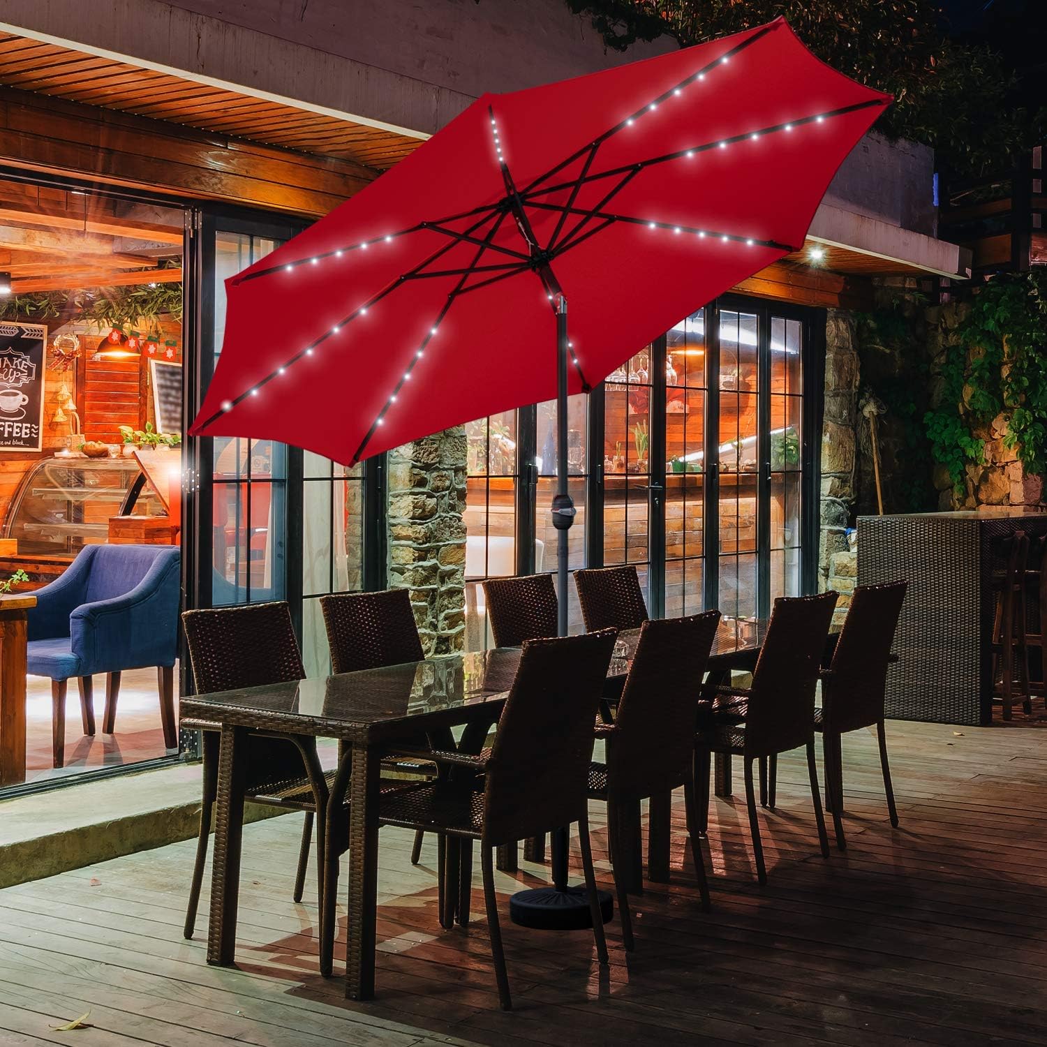 Dbfairy Solar Operated Outdoor Umbrella Lights 8 Ribs 104 Led 8 Mode Soft Starry String Lights For Swimming Pool Backyard Balcony Coffee Shop Hanging Sun Umbrella Decor Battery Replaceable White Umbrella Lights