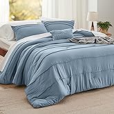 Bedsure Full Comforter Set - 4 Pieces Pinch Pleat Bed Set, Light Blue Boho Bedding for All Season, 1 Soft Comforter, 2 Pillowcases, 1 Decorative Pillow