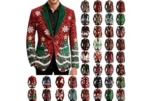 GENERIC Christmas Suit for Men Ugly Lightweight Xmas Printed Blazer Casual One Button Holiday Party Fit Jacket with Pockets