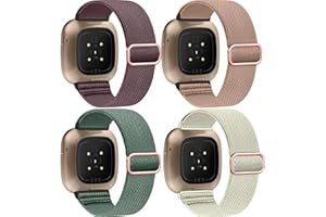 Zspoly 4 Pack Stretch Nylon Bands, Compatible with Fitbit Versa 4/Fitbit Versa 3 Bands/Fitbit Sense 2/Fitbit Sense Bands, Adjustable Soft Sport Woven Strap for Men and Women