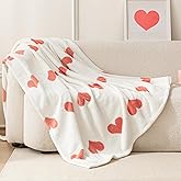 Amazon Basics Fleece Throw Blanket, Reversible Decorative Hearted Pattern for The Bed, Couch and Sofa, 60" W × 80" L, Red Heart