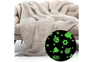 GUARDMAN Glow in The Dark Chanukah Blanket – Soft Flannel Throw with Menorah, Dreidels & Jewish Stars – Hanukkah Gift for Kids & Adults – Cozy, Plush, and Machine Washable – All Season Holiday Blanket