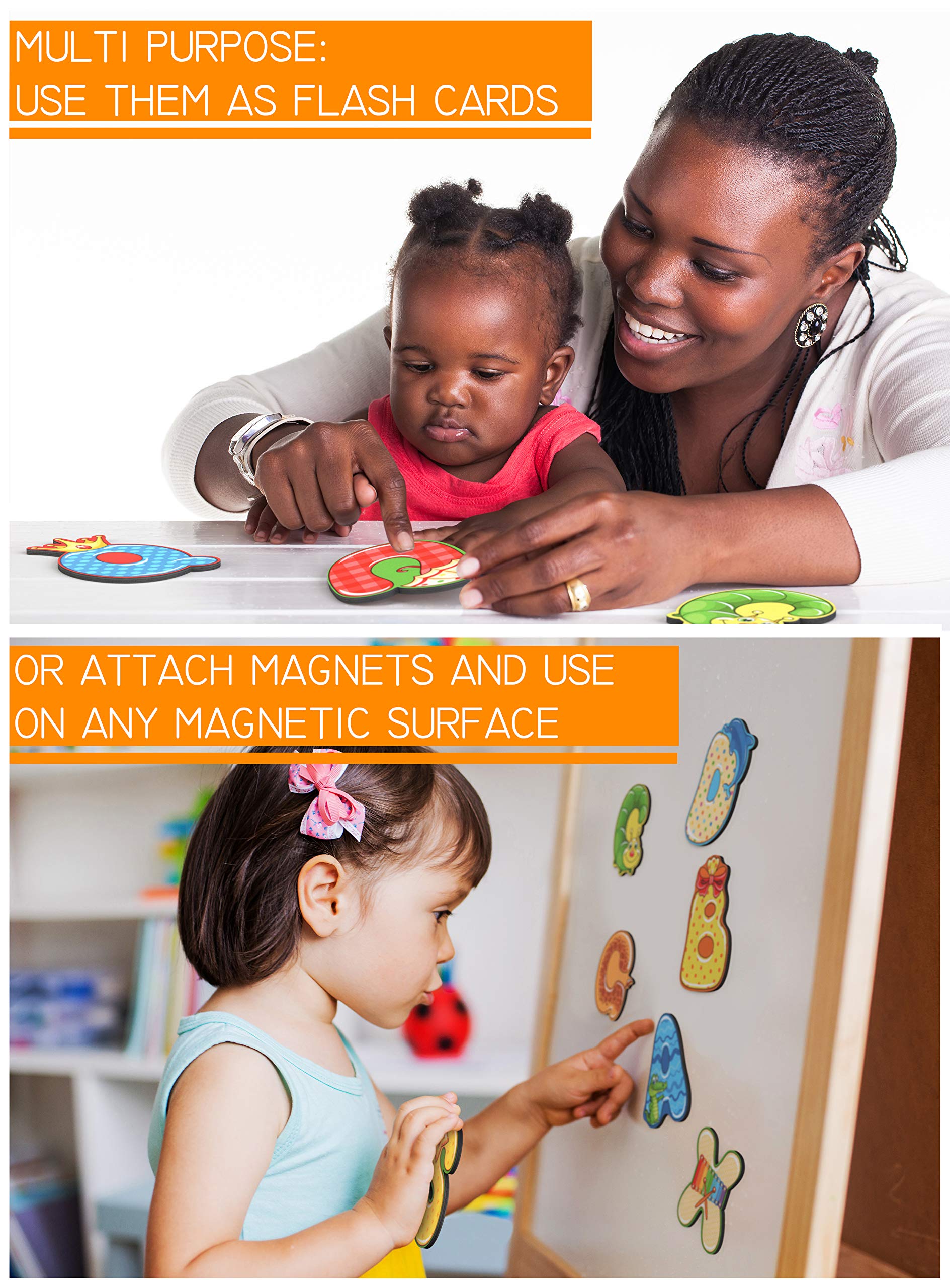 BeeZee Kid Happy ABC Letters - Wood Alphabet with Attachable Magnetic Backs - Fridge ABC Magnets for Kids - 26 Large Wood Letters - Reading Learning Toy for Toddlers and Preschoolers