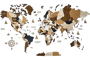 WoodLeo Wooden World Map 3D Art Large Wall Decor - Size (M & L & XL) Any Occasion Gift Idea - Wall Art For Home & Kitchen or Office (COFFEE, 63,00" x 33,46")