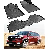 All Weather Floor Mats for Toyota Highlander 2013 2012 2011 2010 2009 2008 (Not for Hybrid), Heavy Duty Rubber Waterproof Car Accessories Custom Fit for Front & Rear Row Backseat, Black