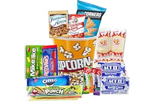 BEYOND THE BOX Movie Night Gift Basket Snacks Candy & Popcorn, Full size Treats for Kids, College Students & Family, Care Package Birthday Gift or popcorn lover, family night