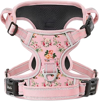 HEELE Dog Harness No Pull Front Back Clips Floral Pink XS