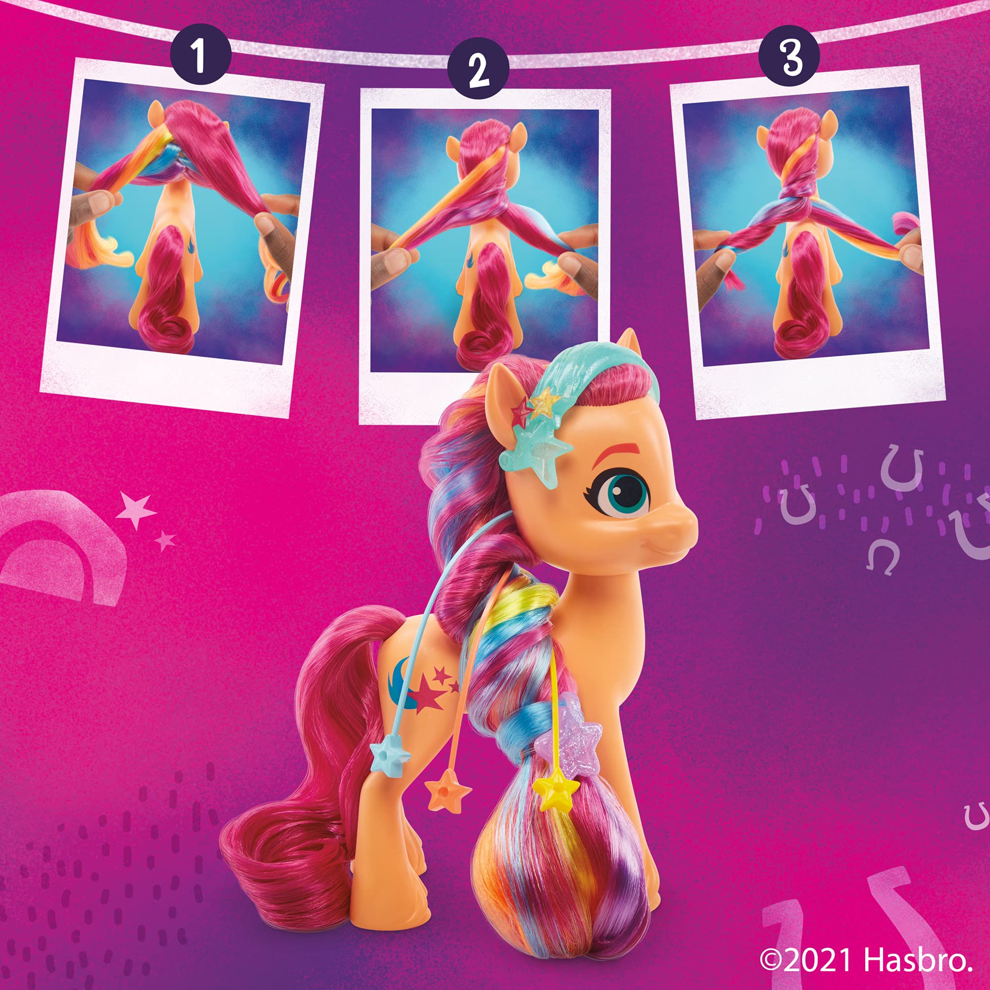 My Little Pony: A New Generation Rainbow Reveal Sunny Starscout - 6-Inch Orange Pony Toy with Surprise Rainbow Braid and 17 Accessories