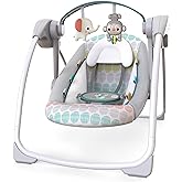 Bright Starts Portable Automatic 6-Speed Baby Swing, Compact Easy-Fold, Music, Toy Bar, 0-9 Months 6-20 lbs (Whimsical Wild)