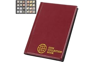 UNCLE PAUL Coin Collection Album - Coin Holder Book Coin Storage Album Money Penny Pocket for Collectors CS01 (Red, Pocket Size 30x30mm/1.2x1.2 in[120 Pockets])