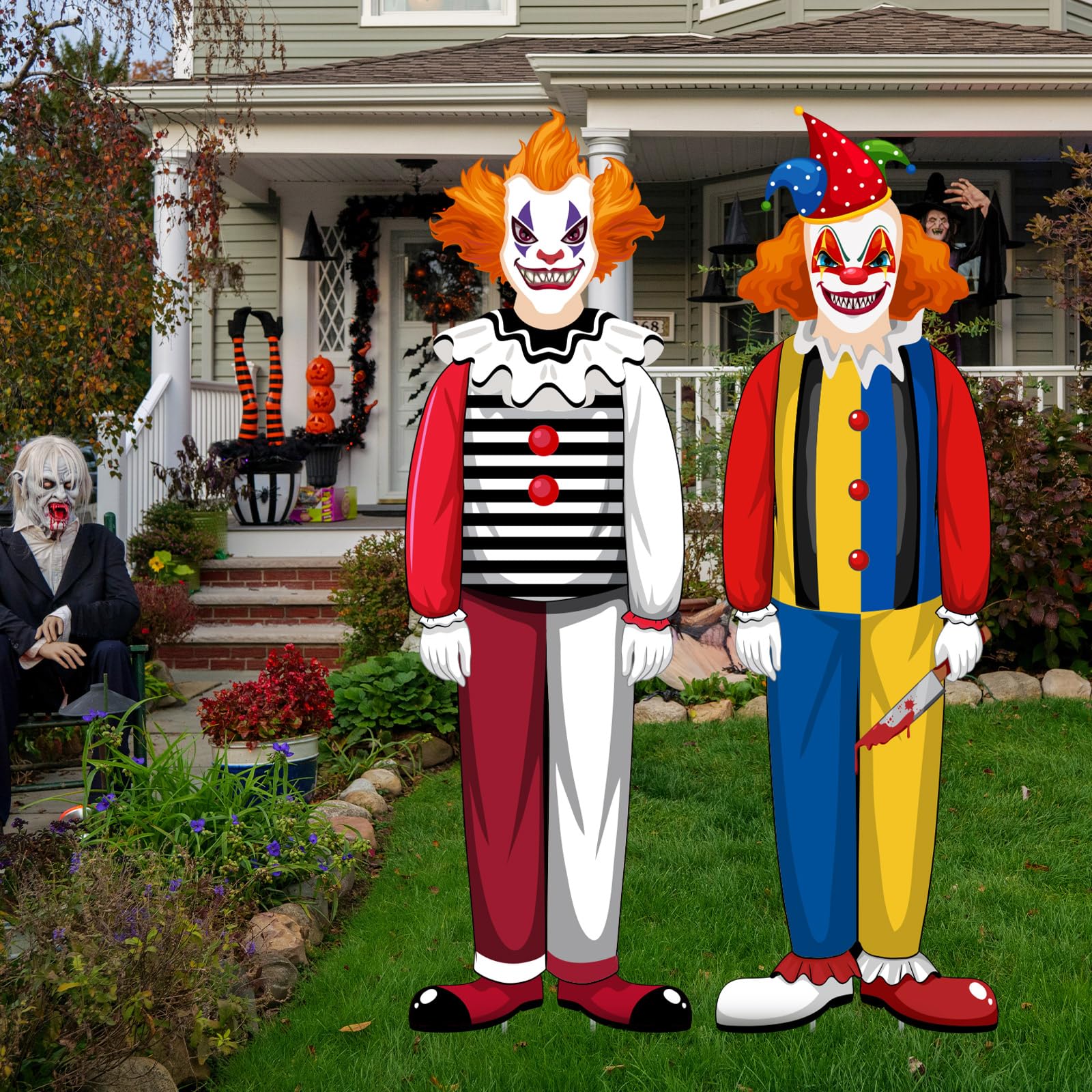 Memorywuu 2 Pcs Large Halloween Creepy Clown Carnival Yard Sign Scary