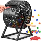 Large Raffle Drum Hold 4,000 Tickets, Heavy Duty Raffle Ticket Spinner Cage | Manual Rotating Lottery Drawing Box with Wooden Handle for Party, Office, Casino, Fundraiser (Black)