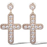 Jessica Simpson Pave Crystal Cross Earrings for Women, Gold-Tone Large Dangle Earrings, Statement Jewelry