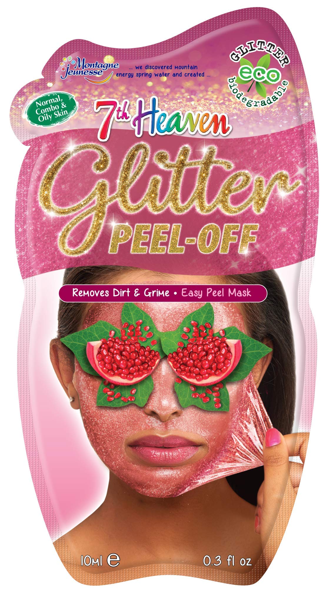 7th Heaven Glitter Easy Peel-Off Mask with Pressed Pomegranate, Squeezed Blueberries and Crushed Cranberries to Remove Dirt and Grime, Ideal for Normal, Combo & Oily Skin