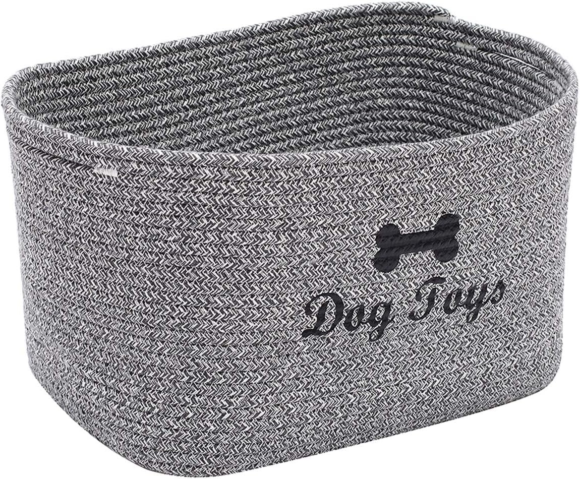 Morezi soft rope dog toy basket with handle, large dog bin, pet bed, pet toy box- Perfect for organizing pet toys, blankets, leashes - Grey