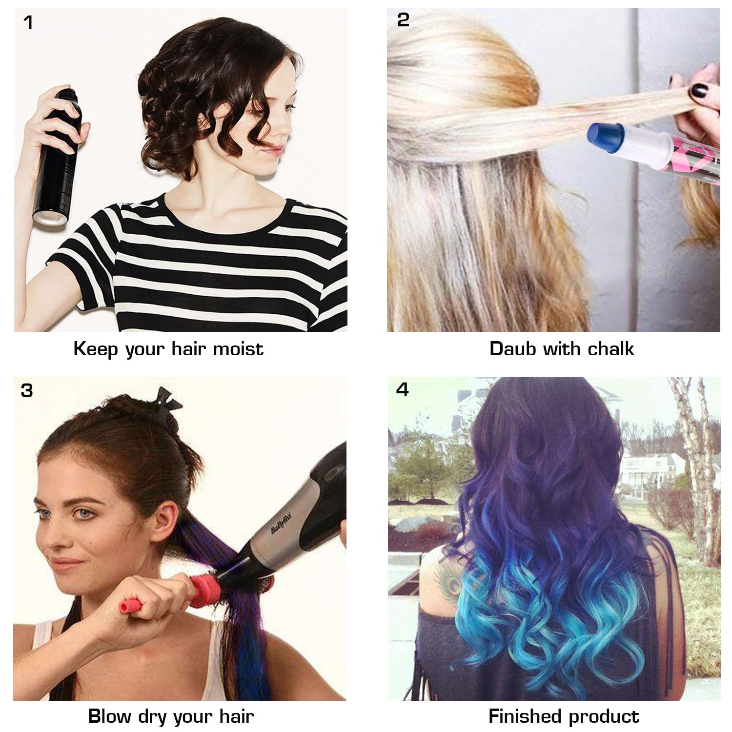 Temporary Bright Hair Chalk Set - XIAO MO GU 12 Colorful Hair Chalk Pens for All Hair Colors- Non-Toxic Portable Hair Coloring Chalk for Girls, Great Christmas Birthday Gifts Present for Girls