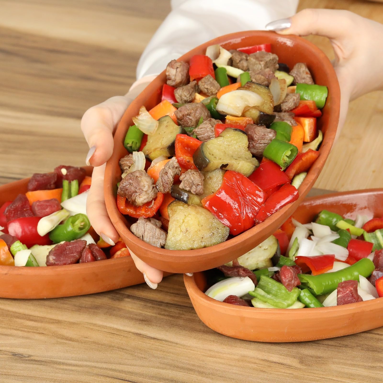 Clay Pot for Cooking - Meat, Fish, Vegetables Pans Set of 2 - Terracotta Mexican Pottery, Indian Cooking Pots, Oven Safe, Premium Quality Clay Cookware, Baking Pan, Meat, Fish Cooking Pan