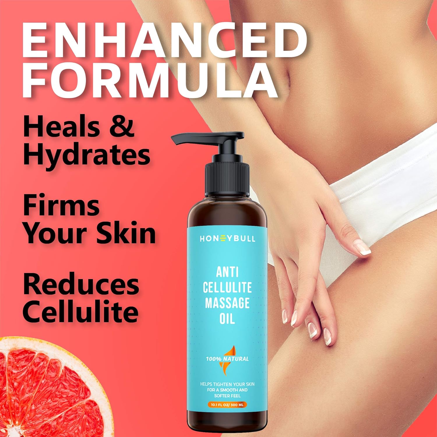 HoneyBull Anti Cellulite Cream Massage Oil (300mL) Skin Tightening Body Lotion 100% Natural : Beauty