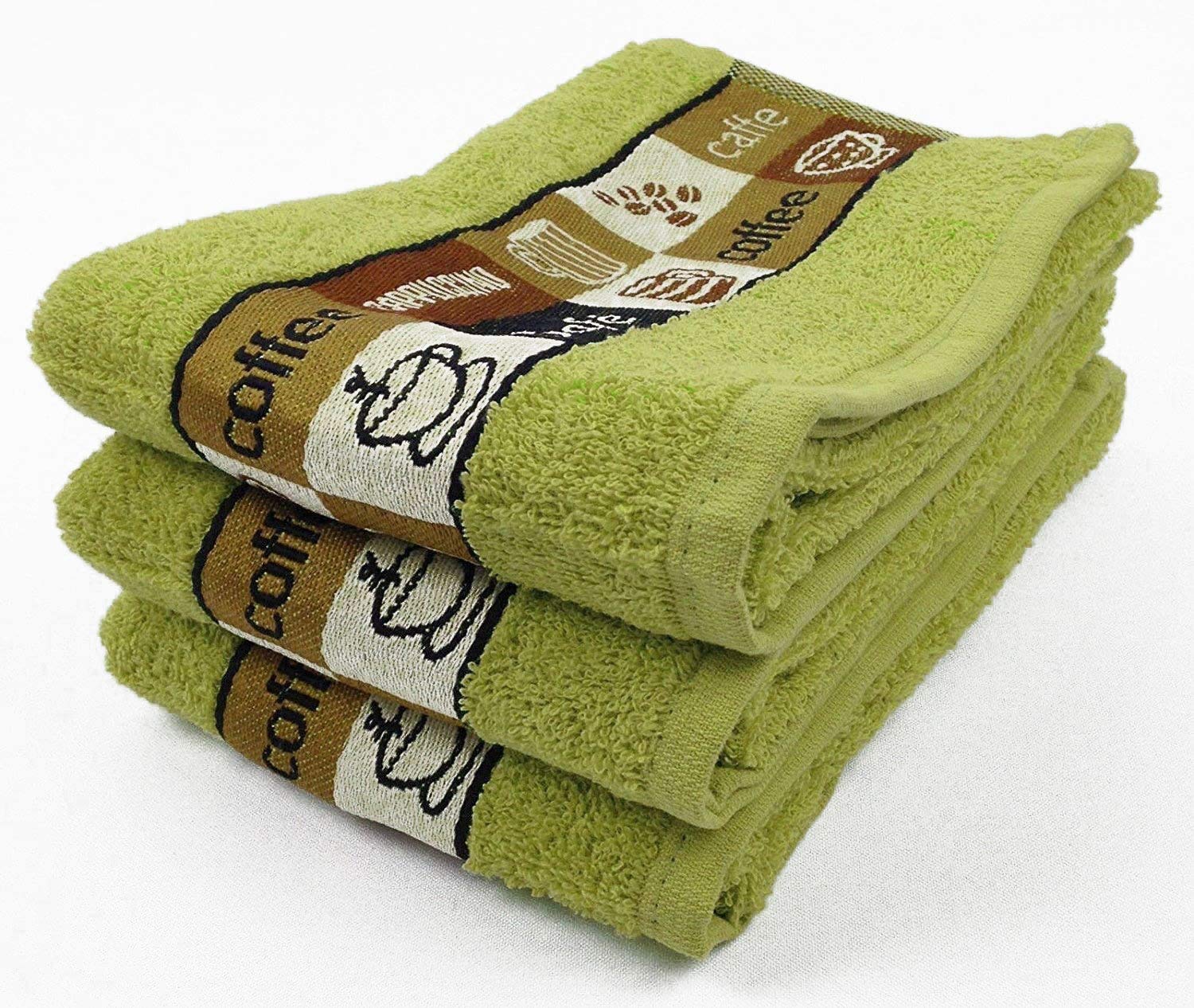 Riggs 3 PACK Luxury Kitchen Hand Tea Towel, Cafe Cafe Coffee Cups (Apple Green)