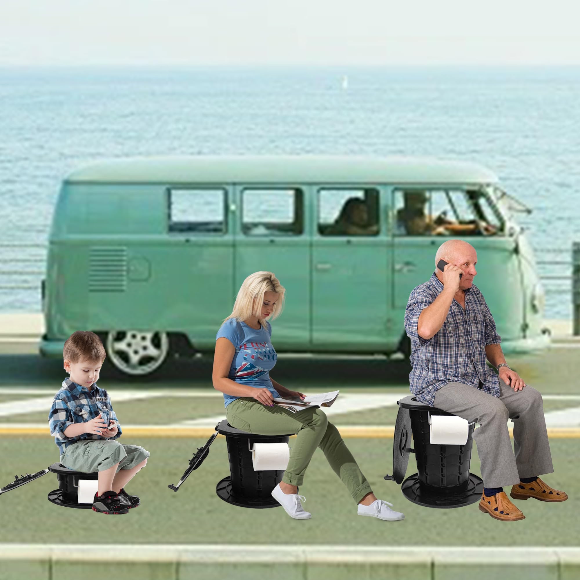 ALEVMOOM Upgrade Tragbare Toilette für Erwachsene Falttoilette Reise-Toilette mit weiblichem Urinalgerät, Einstellbare Höhe Camping Toilette Tragbares Töpfchen für Auto Wandern Strand (Schwarz) 7