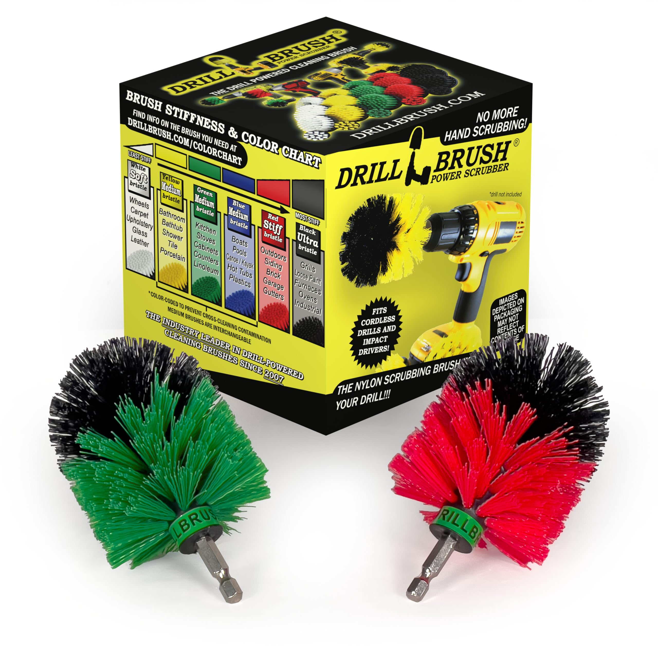 Cleaning Supplies - Drill Brush - Medium and Stiff Bristle MINI Spin Brush Kit - Kitchen Accessories - Clean and Scrub Counters, Stove, Oven, Sink, Flooring - Deck Brush - Algae, Mold, Mildew, Moss