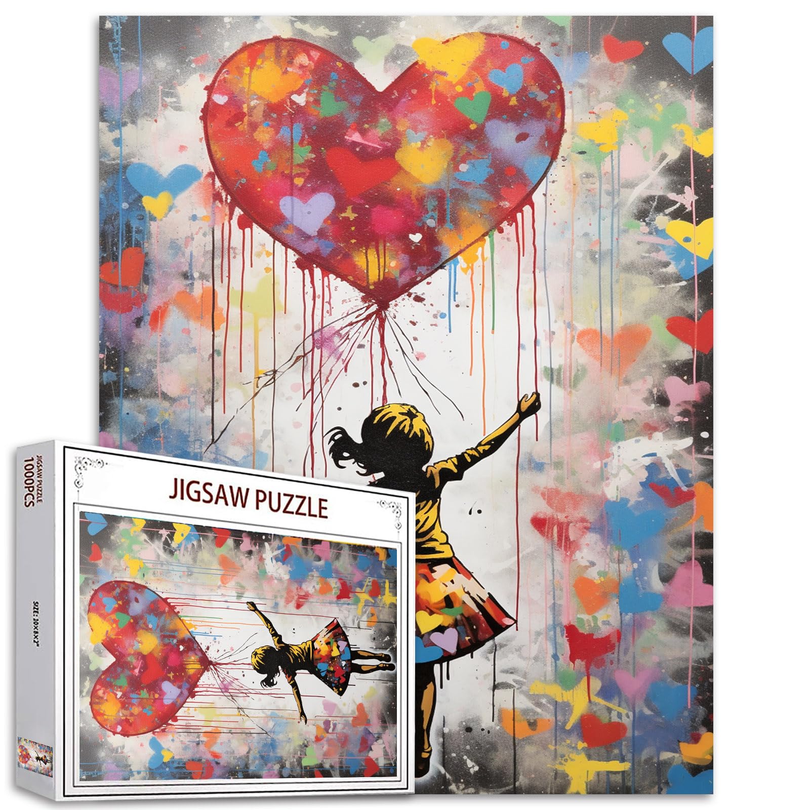 Tucocoo Love Balloon Jigsaw Puzzles for Adults 1000 Pieces Graffiti Style Banksy Girl Art Jigsaw Puzzle 50.8 x 68.58 Centimeters Colorful DIY Puzzles for Home Decoration, Family Puzzle Perfect for