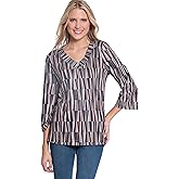 MULTIPLES Women's Three Quarters Sleeves 2-Button V-Neck Band Top