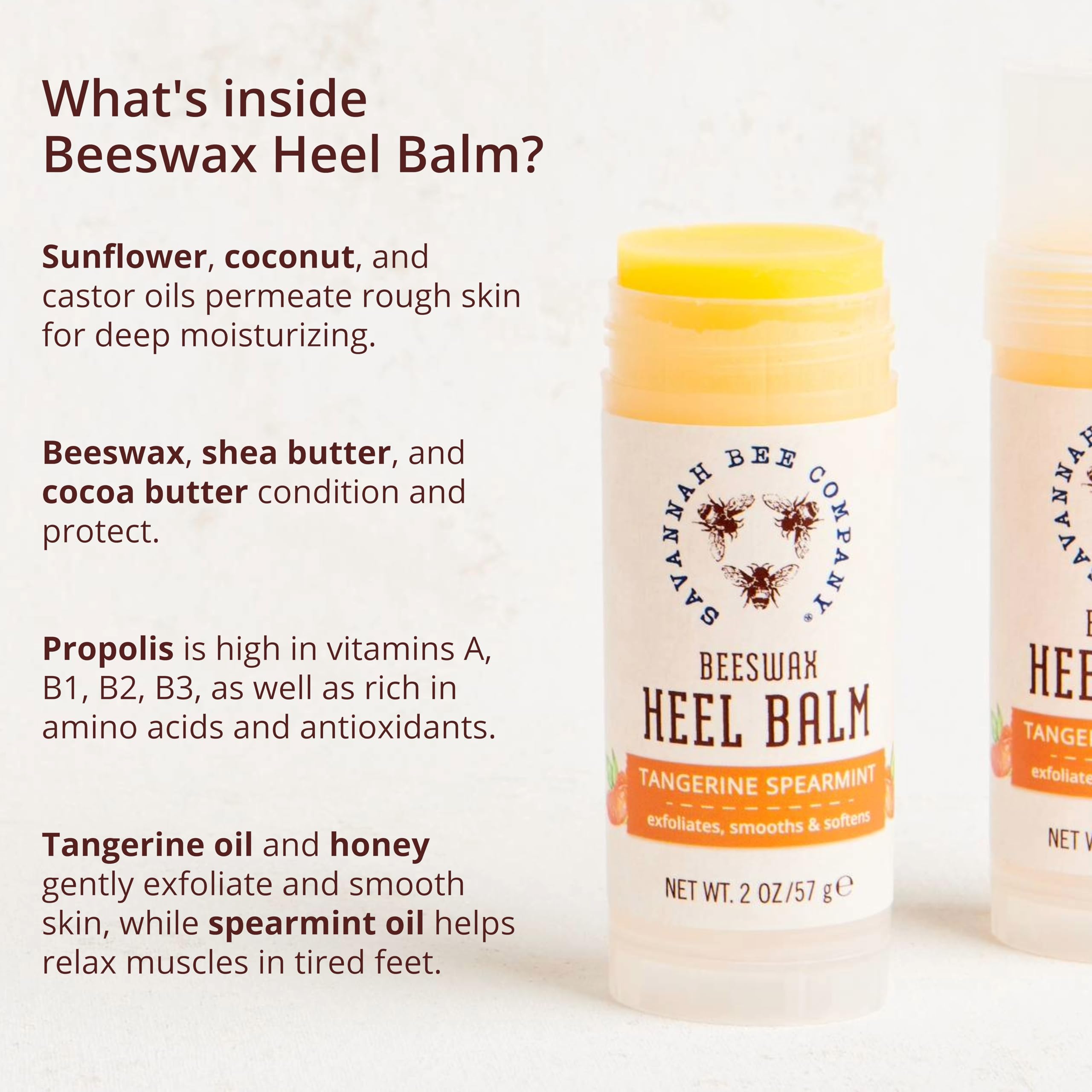 Savannah Bee Company Beeswax Heel Balm - Foot Balm for Cracked Heels with Tangerine Fragrance