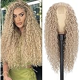 Siddiuop Long Blonde Curly Wigs for Women Synthetic Ash Blonde Curly Hair Wigs Natural Looking Middle Part Heat Resistant Fibre Wig for Daily Party Use
