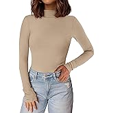 PRETTYGARDEN Women's Turtleneck Long Sleeve Shirts 2026 Fall Basic Tees Ribbed Fitted Tops Thermal Layering Knit Top Clothes