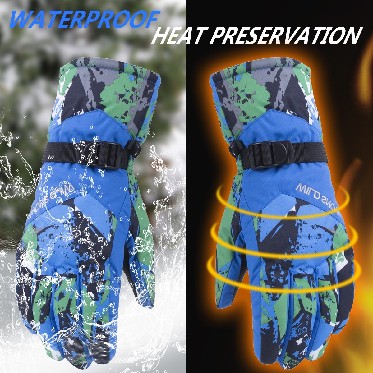 WILD SNOW Men\'s Winter Ski Gloves Colorful Winter Waterproof Windproof Gloves for Cycling Snowboarding and Working