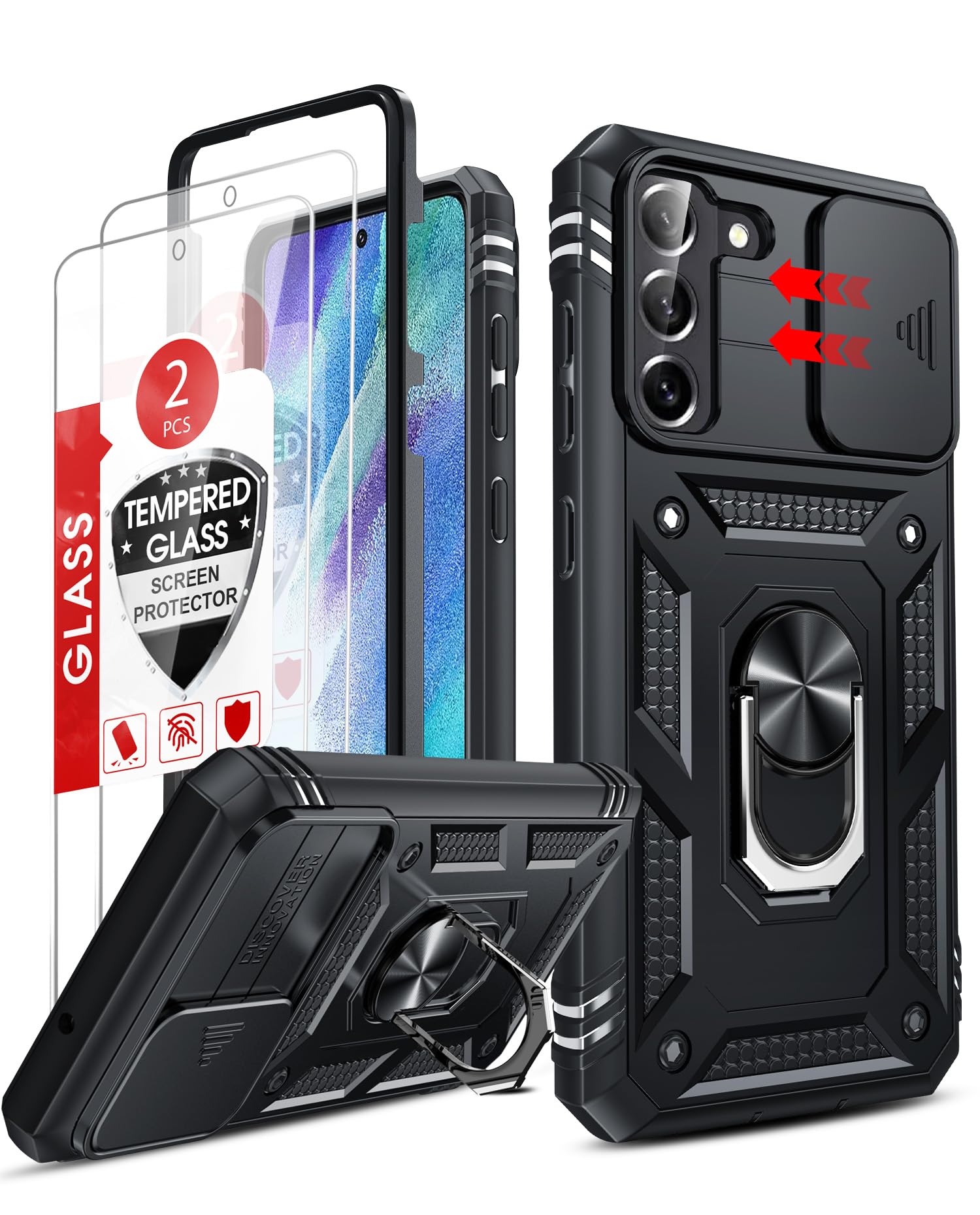 Photo 1 of LeYi for Galaxy S21-FE-5G Case: ???? ??? ???? S21 FE Phone Case with 2 ????? ????????? ????? Screen Protector, Military-Grade para Samsung Galaxy S21 FE Case, Black