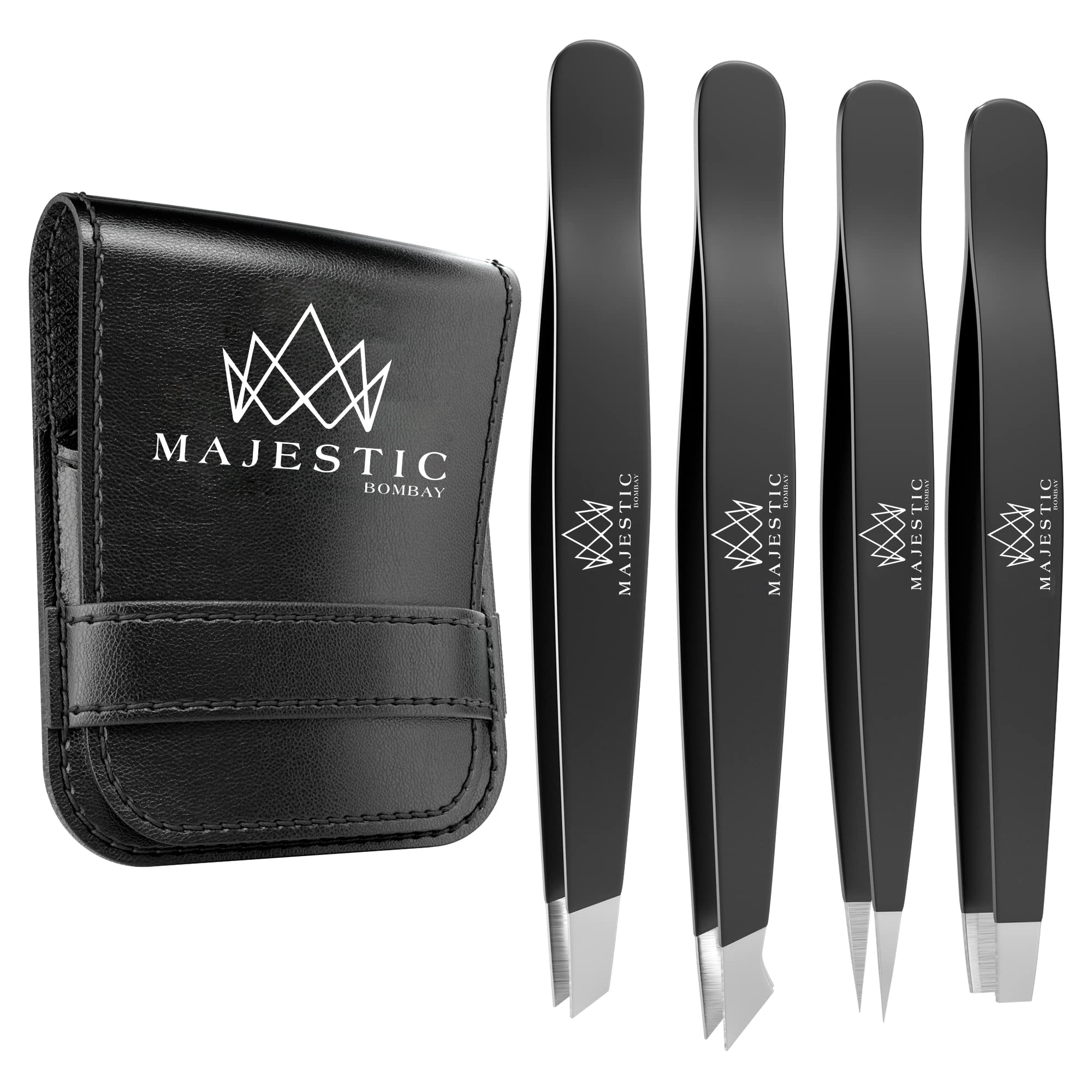 Majestic Bombay Fine Point + Slant Tweezers – Precision, Needle Nose, Surgical Tweezers for Women & Men – Splinter, Ticks, Facial, Brow & Ingrown Hair Removal