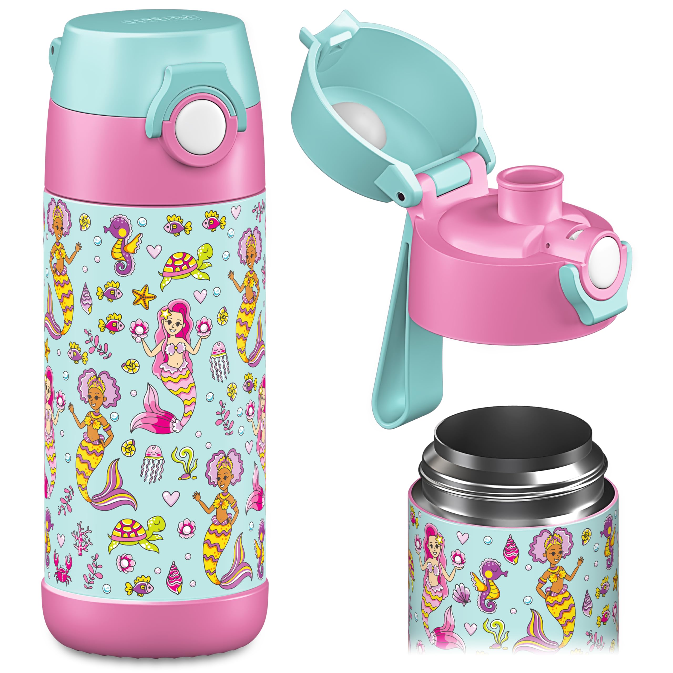JARLSON® "MALI" Children's Water Bottle, Thermal Stainless Steel Water Bottle, BPA-Free, Leak-Proof, Children's Bottle with Chug Lid, Bottle for School, Nursery, 350 ml (Mermaid, 350 ml) — image 1