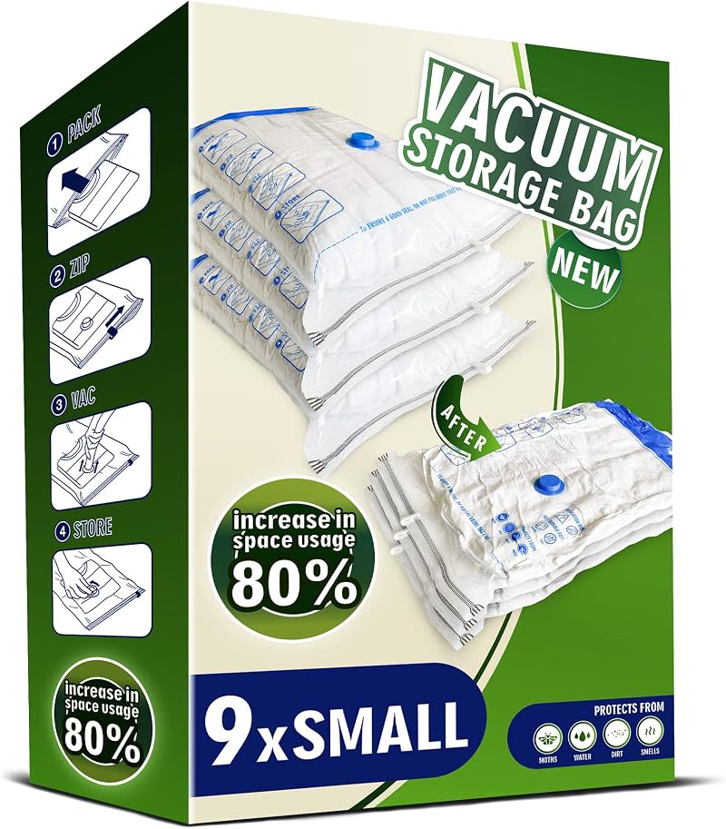 STORAGE MASTER Space Saver Bags 9 Small Vacuum Storage Bags 80% Space
