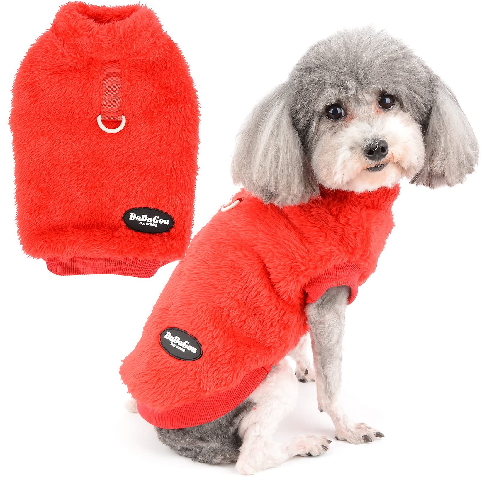 Zunea Fleece Dog Jumper Winter Warm Sweater Jacket Coat for Small Dogs Soft Fuzzy Puppy Clothes with D-Ring for Harness Lead Pullover Cold Weather Pet Girl Boy Apparel for Chihuahua Cats Red M