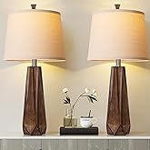 WIHTU 3 Color Temperature Table Lamps Set of 2, Beside Lamp with Linen Shade, 27'' Wood Grain Color Modern Table Lamp for Liv