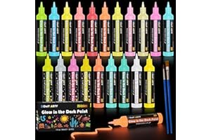 HOMY ARTY Glow in The Dark Fabric Paint - 20 Colors (1 fl.oz. Each) 3D Long-Lasting, Luminous Glow Acrylic Paint for T-Shirt, Canvas, Art Supplies, DIY Decoration