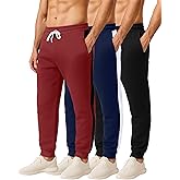 Real Essentials 3 Pack: Men's Cotton Fleece Jogger Sweatpants - Athletic Pants Bottoms with Pockets (Big & Tall Available)