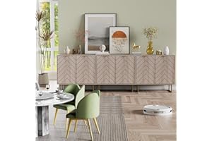 Scurrty 31.5'' Sideboard Buffet Cabinet Set of 3, Natural Sideboard Storage Cabinet with Doors and Adjustable Shelf, Ancient Cabinet for Living Room, Kitchen, Log Color