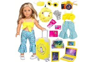 ebuddy 18 inch Doll Clothes and Accessories-Travel Suitcase Set with Fashion Outfit & Pretend Play Accessories Fit for 18" Girl Dolls (No Doll)